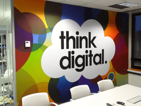 Think Digital branded meeting room wall sticker with vibrant custom graphics in Singapore
