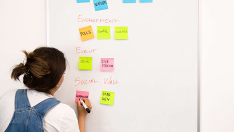 Sticky notes arranged on a whiteboard to map how ideas connect, a simple picture of how a knowledge graph links entities and the facts about them
