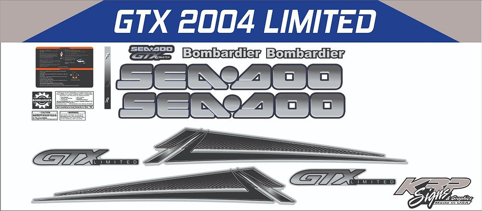 SEADOO GTX 2004 LIMITED 4 tec Graphics / Decal / Sticker Kit GREY & BLACK CUSTOM