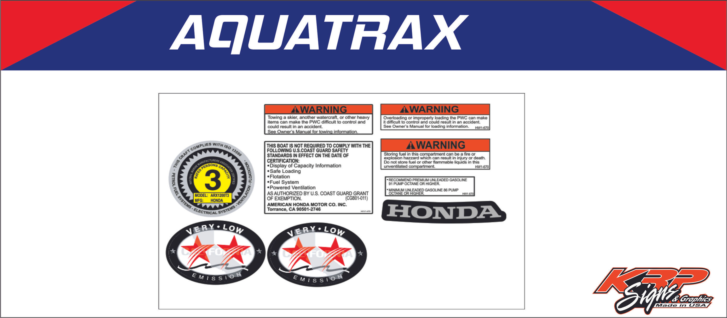 HONDA AQUATRAX F-12 2004-2007 Graphics / Decal / Sticker Kit WARNING