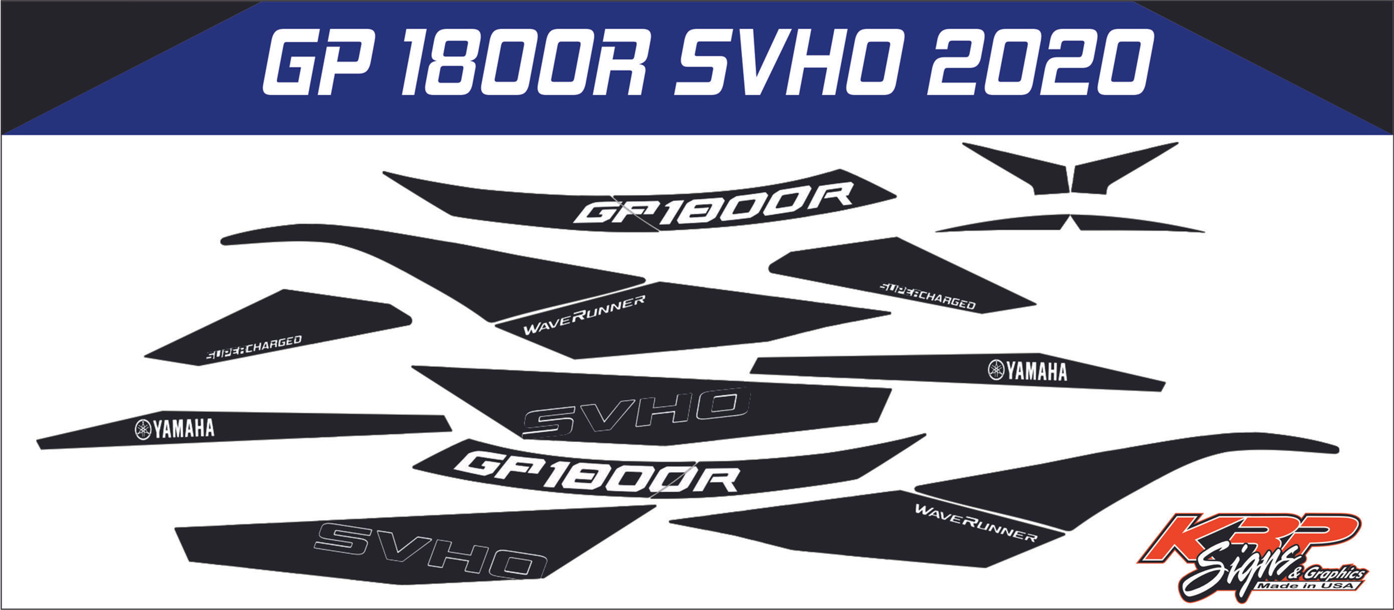 WAVERUNNER GP 1800R SVHO 2020 Black Graphics / Decal / Sticker Kit BL