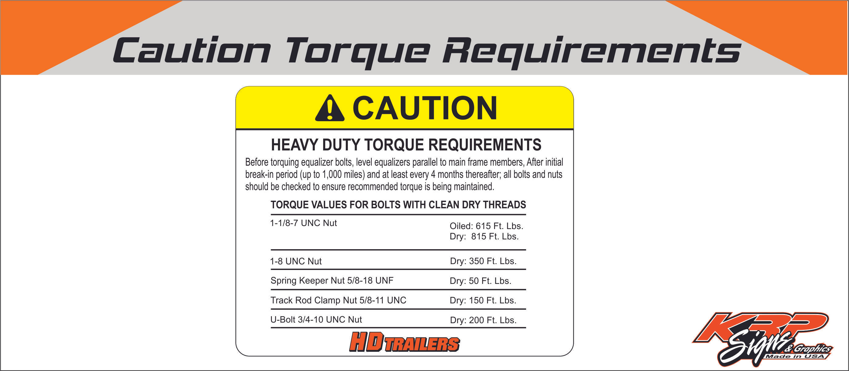 Caution Torque Requirements Decals Set of 50