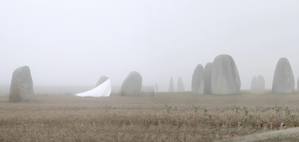 DALL·E 2022-12-20 19.55.58 - photographie studio de gigantesques menhirs invisibles sous d