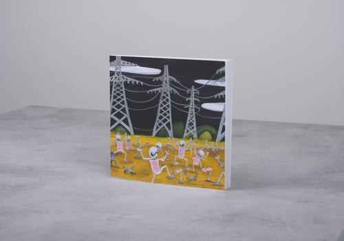 Square softcover book 7.5x7.5 standing on the gray surface_DALL·E 2022-11-24 14.39.51 - pe