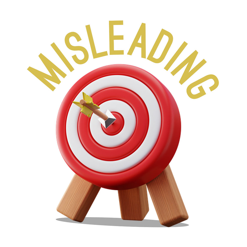 Red-and-white target with a dart, arched gold MISLEADING text above, on a white background.