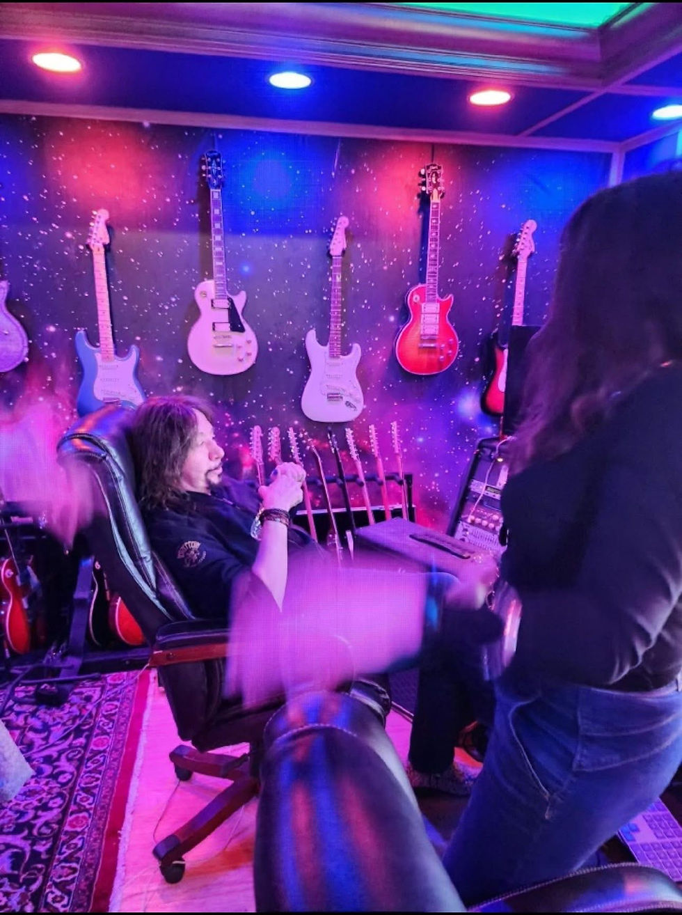 Ace Frehley & Chantell Van Erbé in his recording studio, listening to early mixes from his last album, 10,000 Volts.