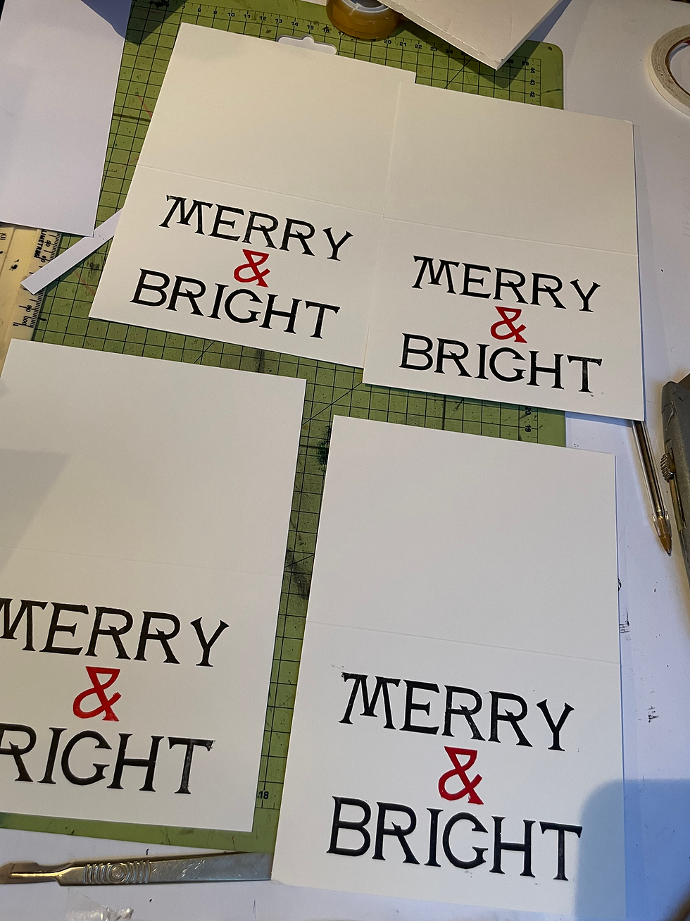 Thumbnail: Merry & Bright Christmas Card -Traditional Handprinted Letterpress