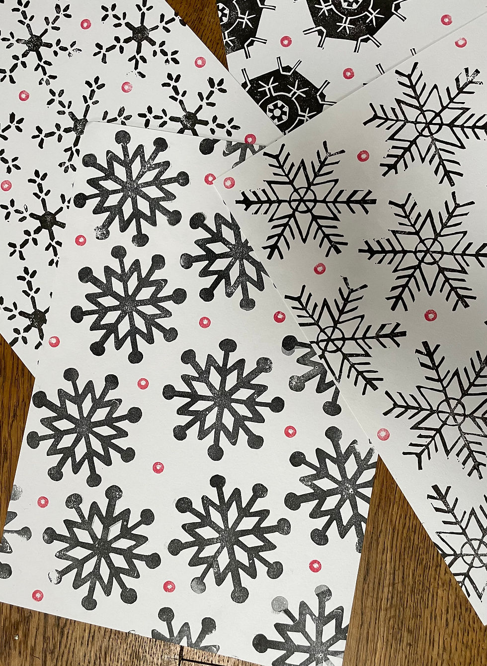 Thumbnail: Handprinted Snowflake Christmas Baubles – Scandi Linocut Globe, Set of 4