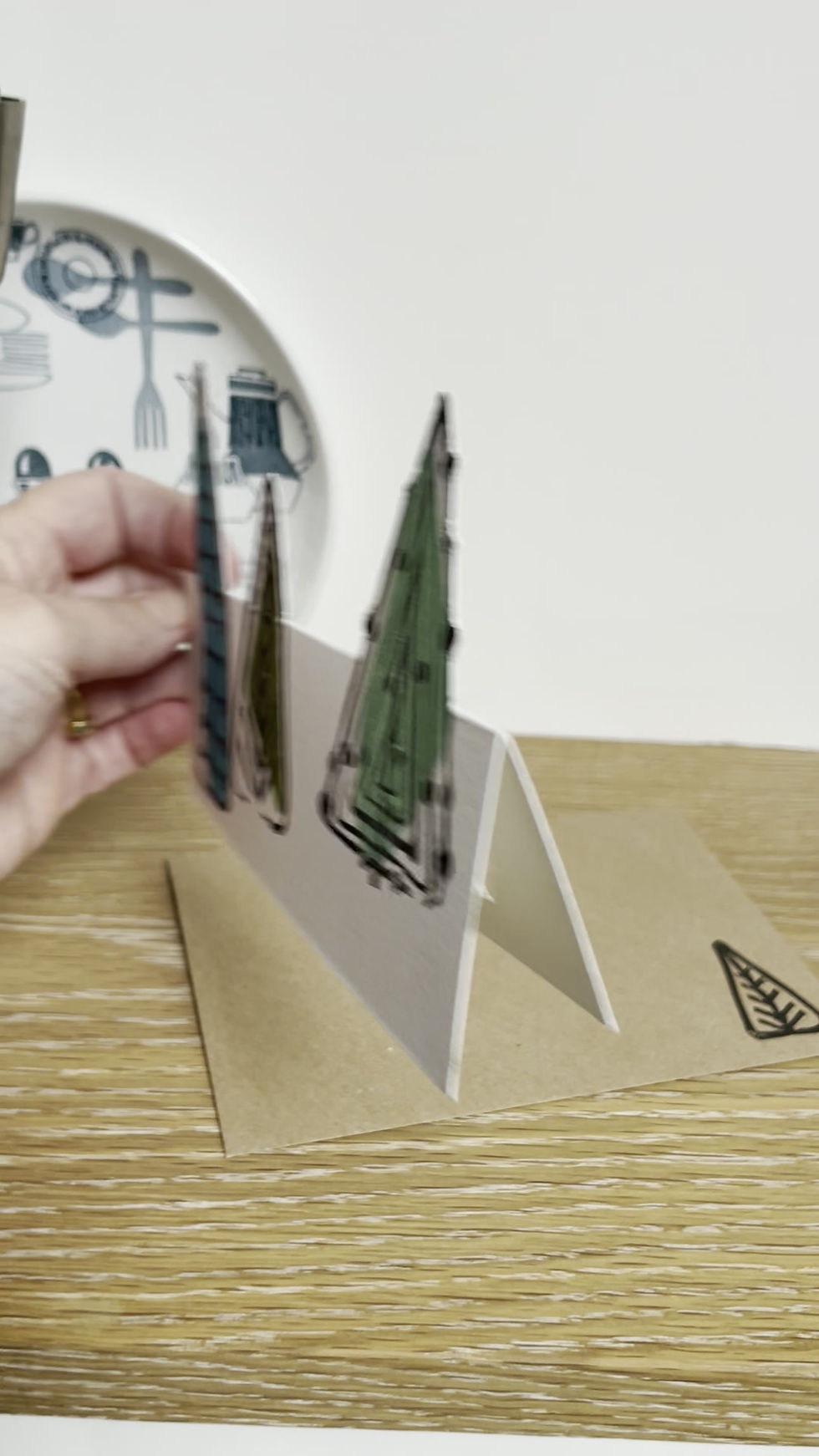 Thumbnail: Mid-Century Modern Handmade Christmas Card – 3 Tree Winter Landscape