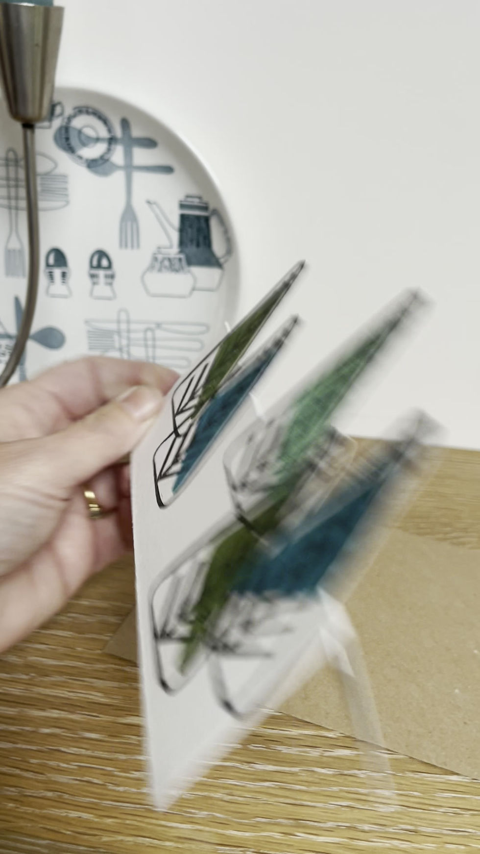 Thumbnail: Mid-Century Modern Handprinted Christmas Card - 5 Small Retro Trees