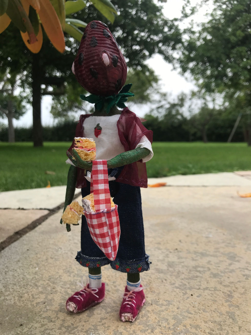 'Strawberry Guy', a puppet designed and created for stop-motion animation.