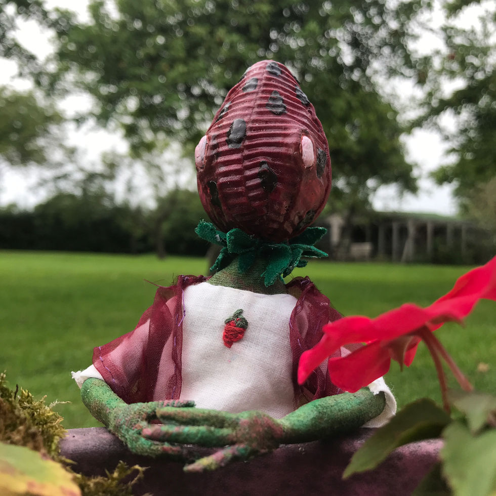 'Strawberry Guy', a puppet designed and created for stop-motion animation.