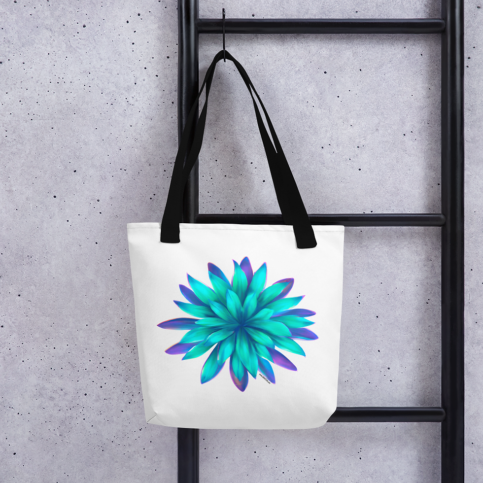 Glowing Turquoise Flower Tote Bag