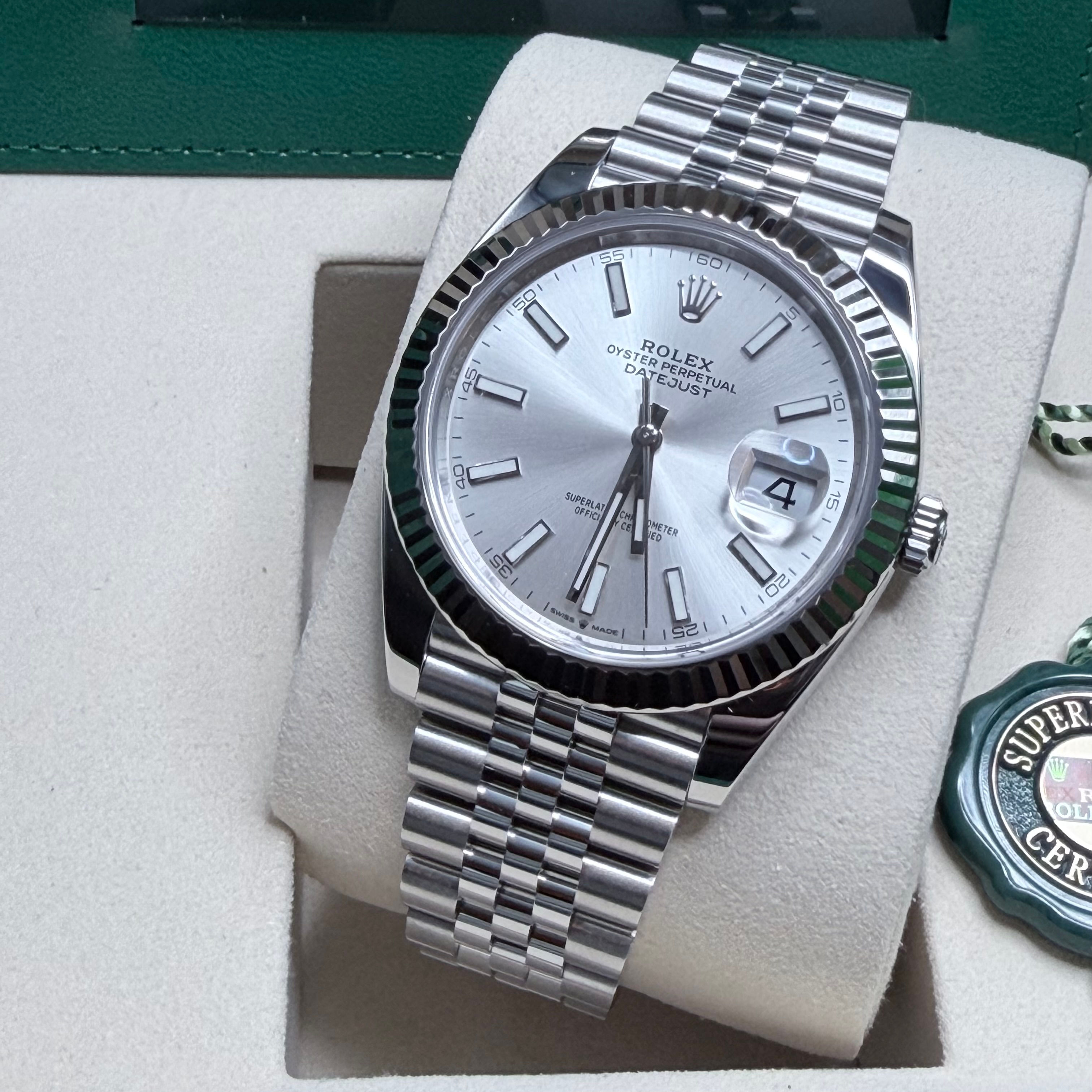2025 Like New Rolex Datejust 41 Silver Dial Fluted on Jubilee Full Set