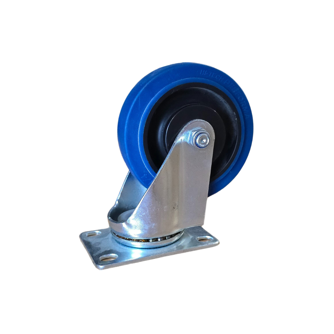 Rueda goma azul en base giratoria 4x1" · fotografía 1