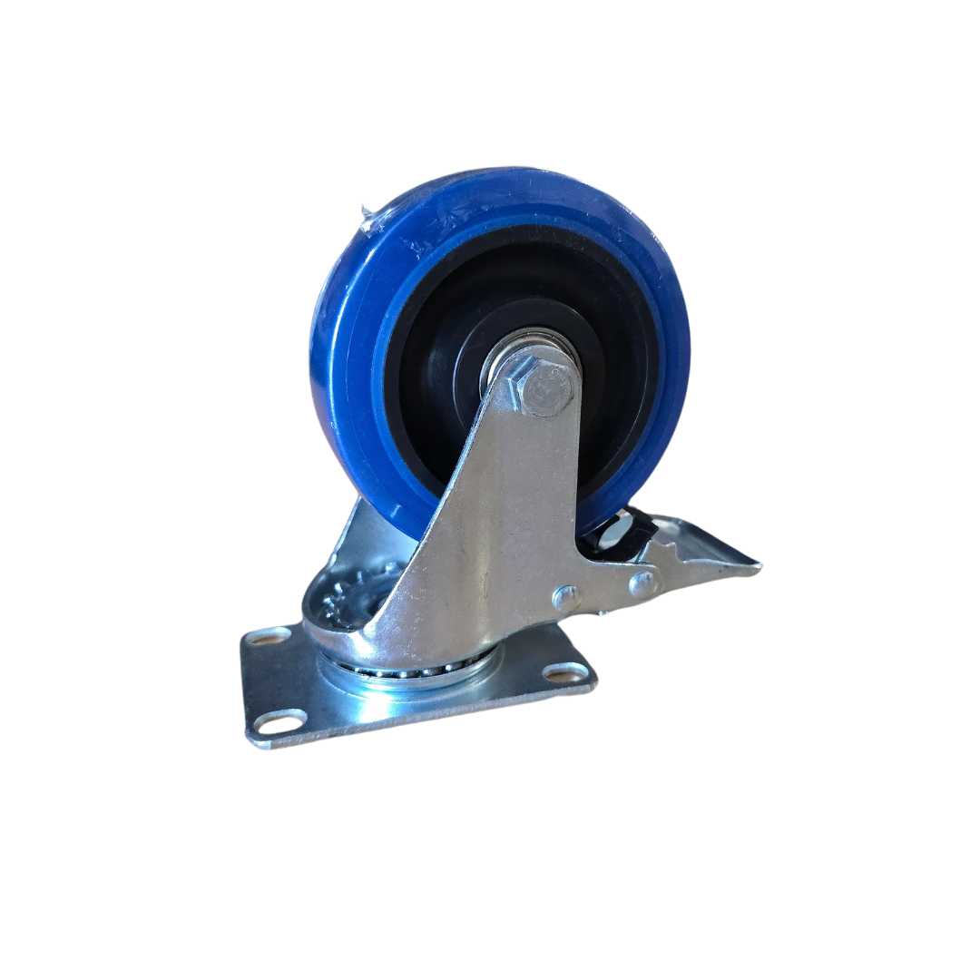 Rueda goma azul en base giratoria con freno 4x1" · fotografía 1