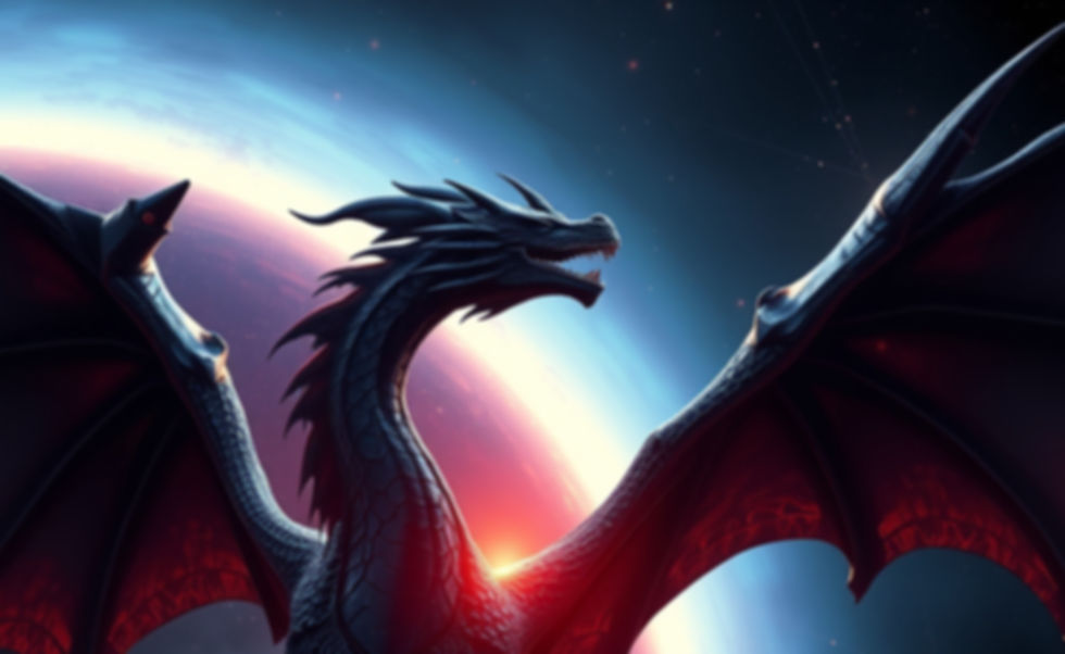 Cyber-Dragon, with dark color palletes against a backdrop of a blackhole event horizon.jpg