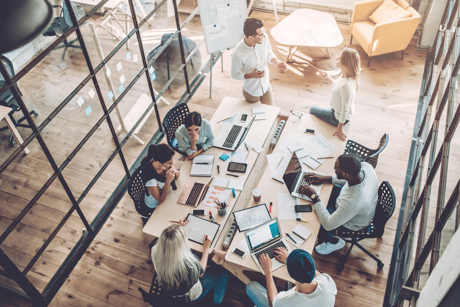 A team of people discussing employment law