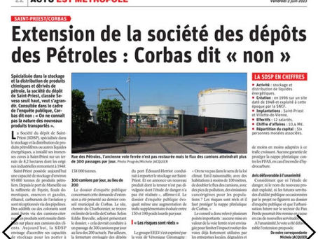 Risque Industriel Article du Progrès Extension de Société des dépôts des Pétroles: Corbas dit "non"