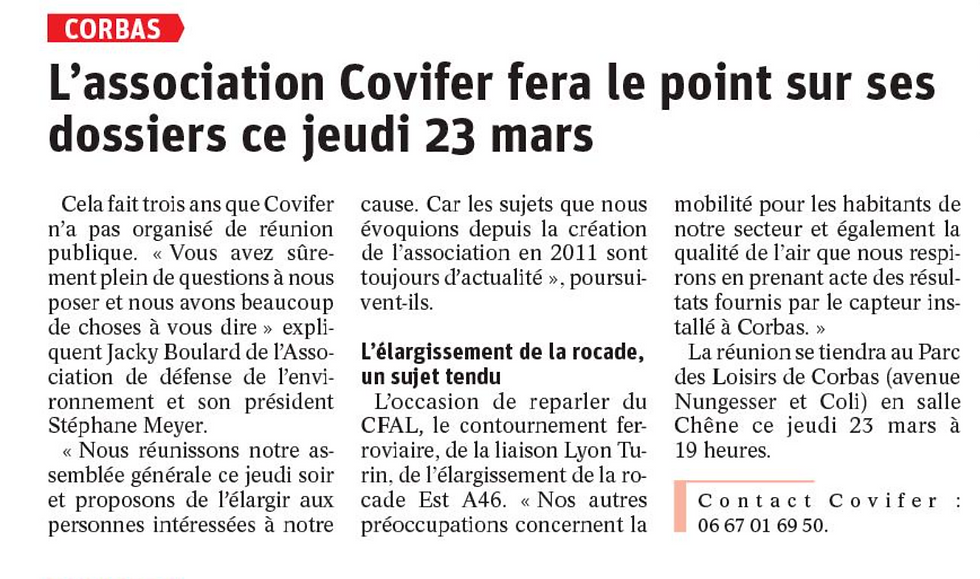 Annonce de l'AG de COVIFER