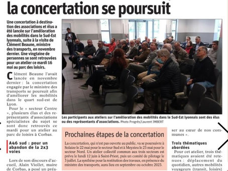 Concertation Mobilités Sud Est Lyonnais Article du Progrès. Atelier de Corbas
