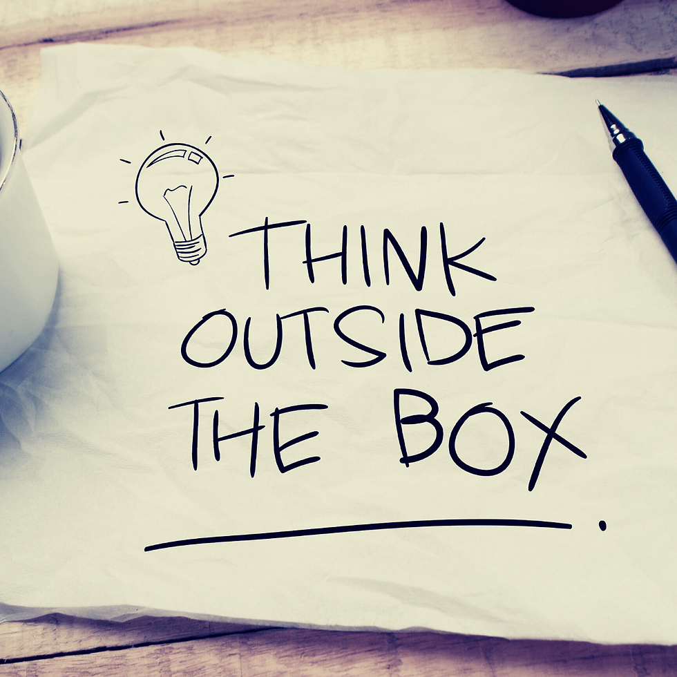 A paper and pen with a drawing that says think outside the box.