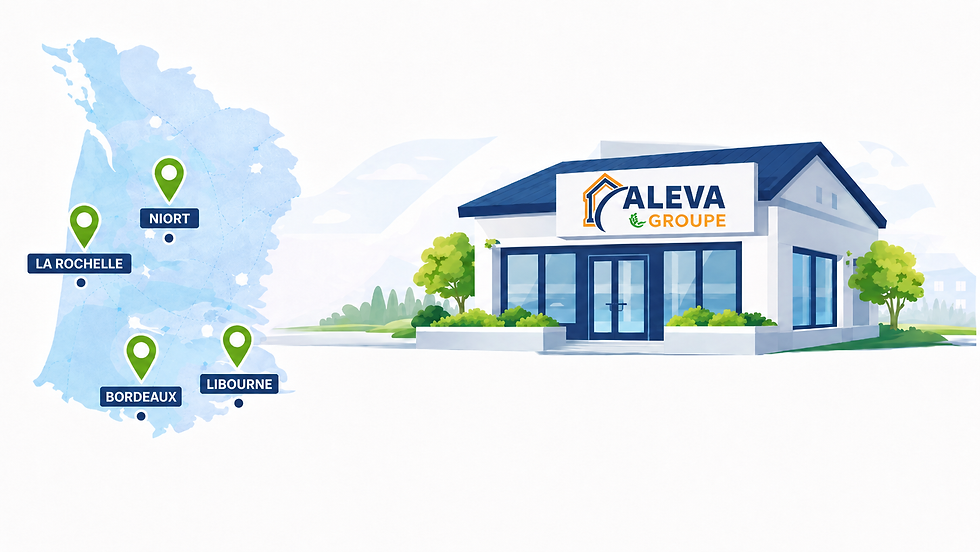 Carte des agences Aleva Groupe à Niort, La Rochelle, Bordeaux et Libourne