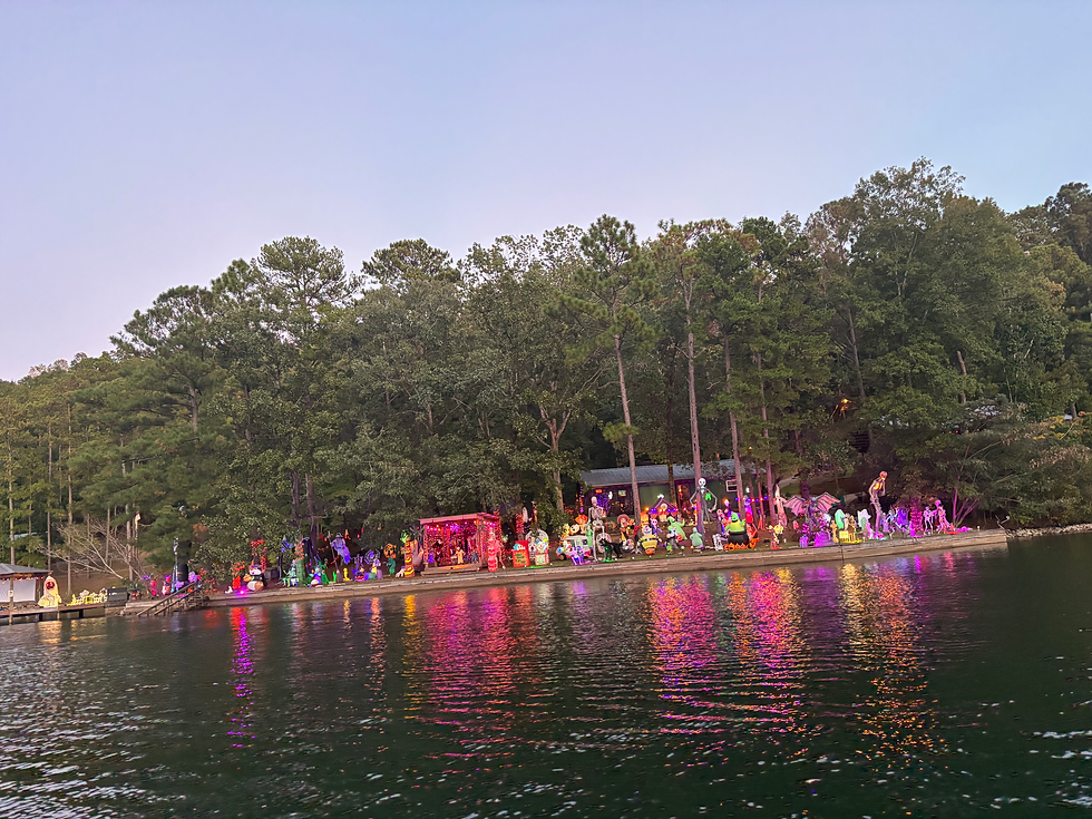 Huge halloween display on Lake Martin in Alabama.