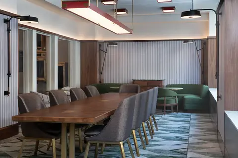 Hotel conference and dining space with custom commercial painting at The Waymark Hotel, Tapestry Collection by Hilton, Chattanooga, TN, by Dream Team Finishes