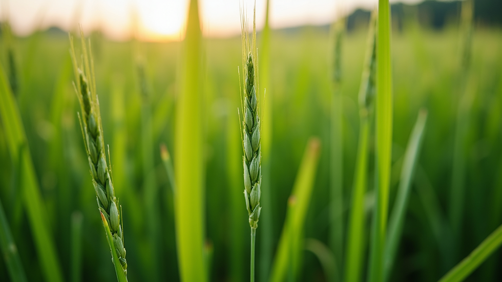 Close-up view of healthy green cover crops growing in a field