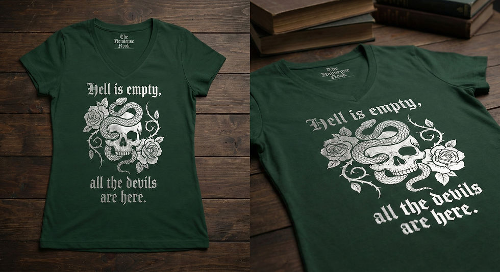 Thumbnail: "Hell is Empty" Shakespeare V-Neck | Dark Academia & Gothic Literary Tee