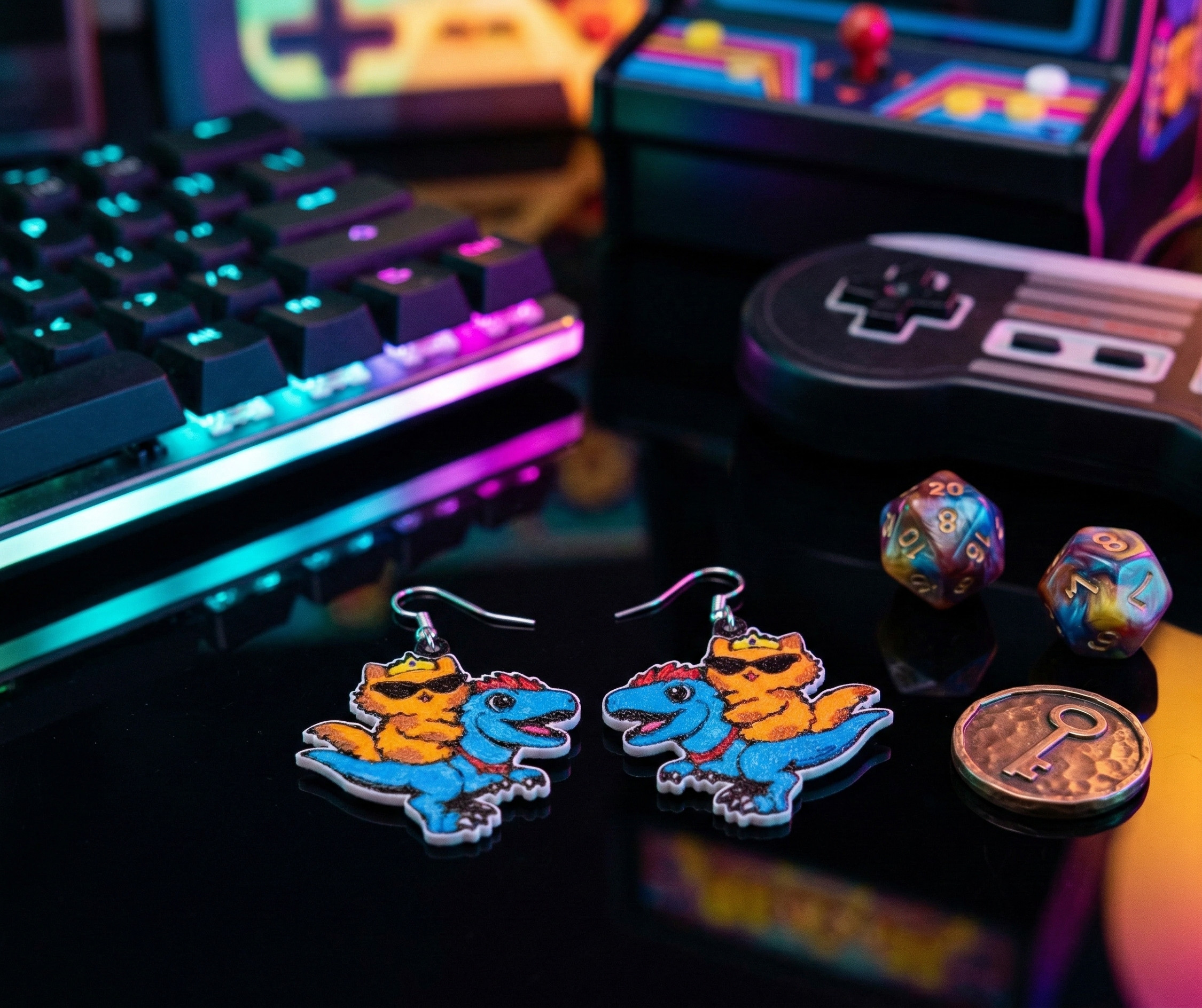 The Dungeon Survivalist 3D Printed Earrings | Royal Chaos & Heart Boxers