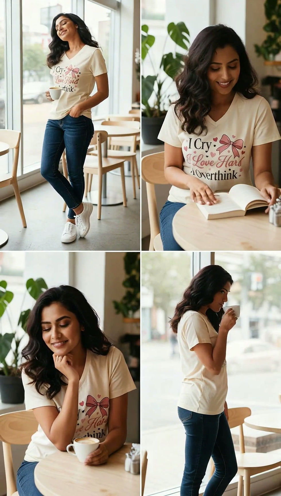Thumbnail: I Cry, I Love Hard, I Overthink" Coquette V-Neck | Soft Girl Aesthetic Tee
