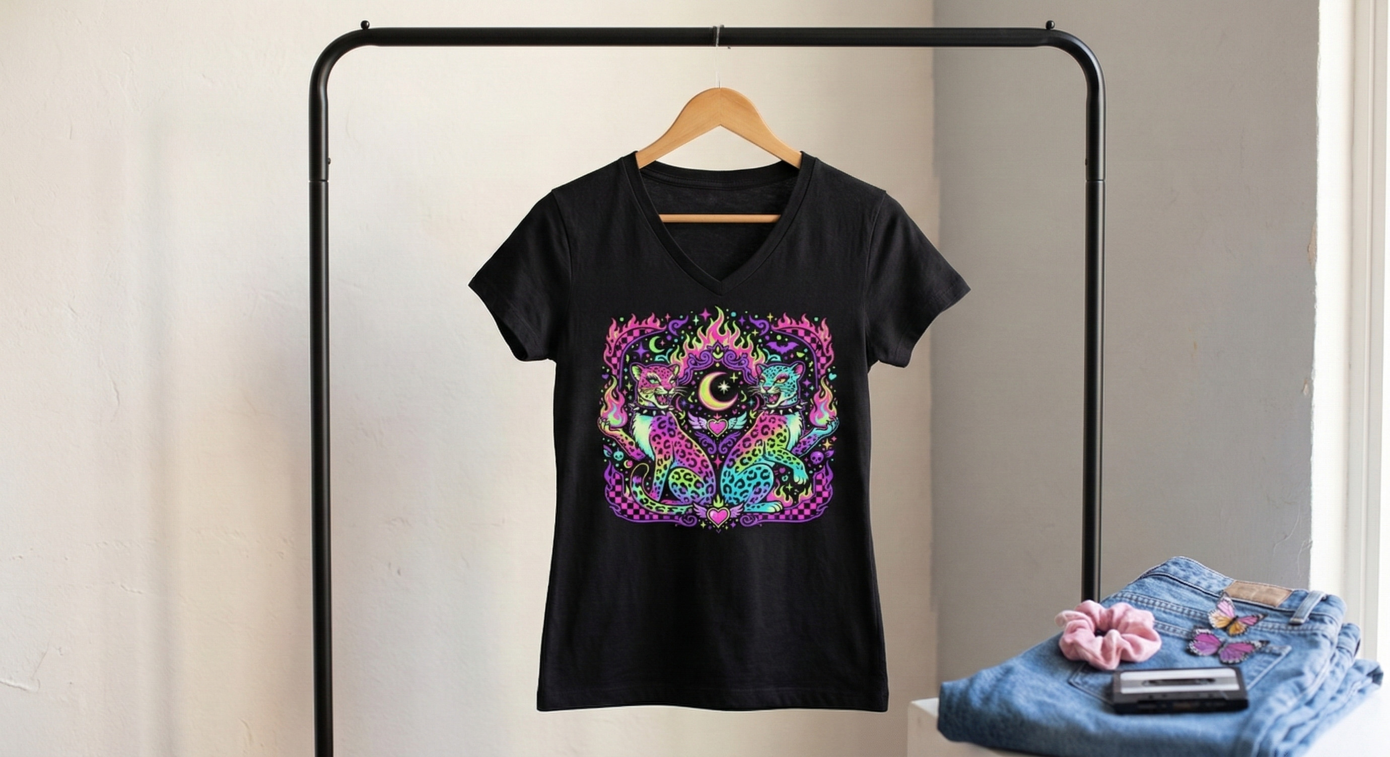"Neon Nightmares" V-Neck | Dark 90s Nostalgia Aesthetic Tee