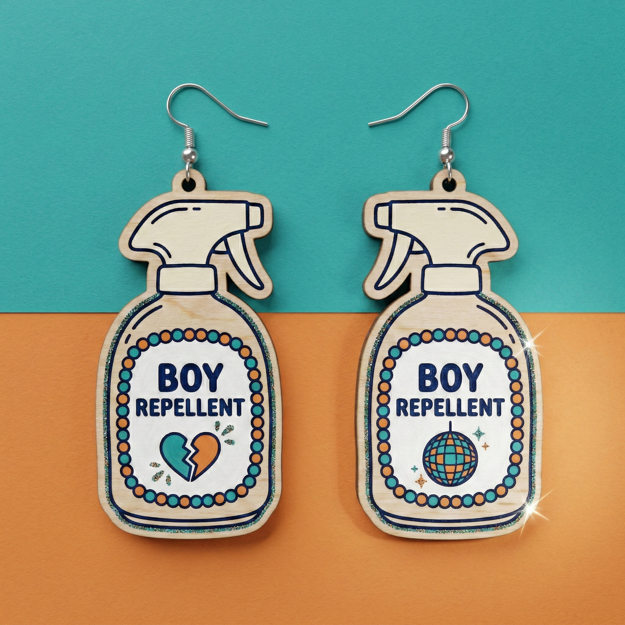 "Boy Repellent" Spray Bottle Earrings | Hand-Painted Pop Culture Dangles