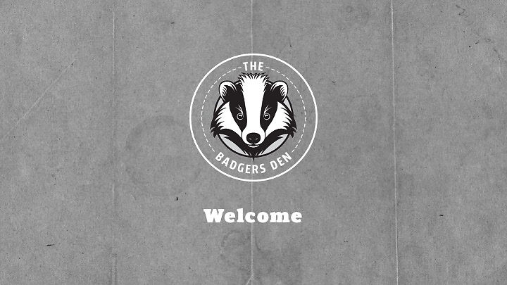 The Badgers Den logo with badger face and Welcome