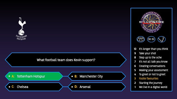 Presentation case study with a football quiz slide