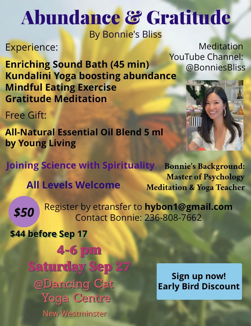 Abundance & Gratitude Workshop (Sep 27, 4-6 pm @Dancing Cat Yoga Center)