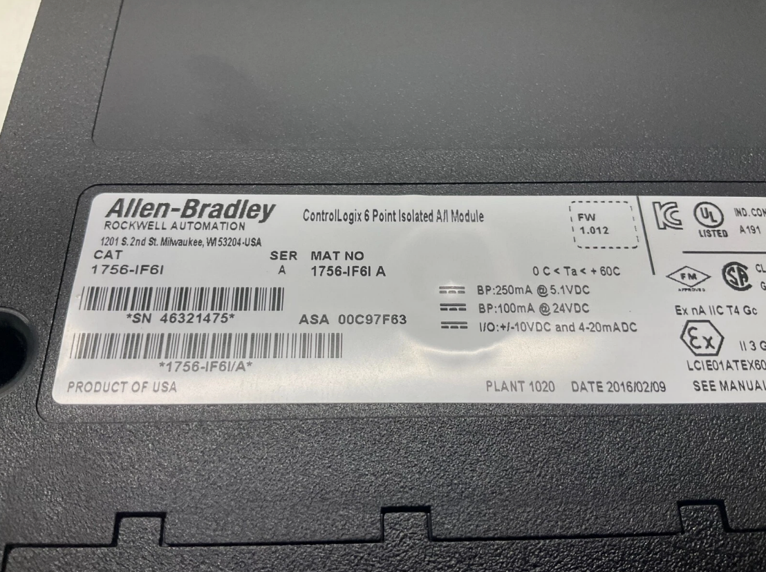 Allen Bradley 1756-IF6I Ser A ControlLogix Isolated A/I F/W 1.012 1756