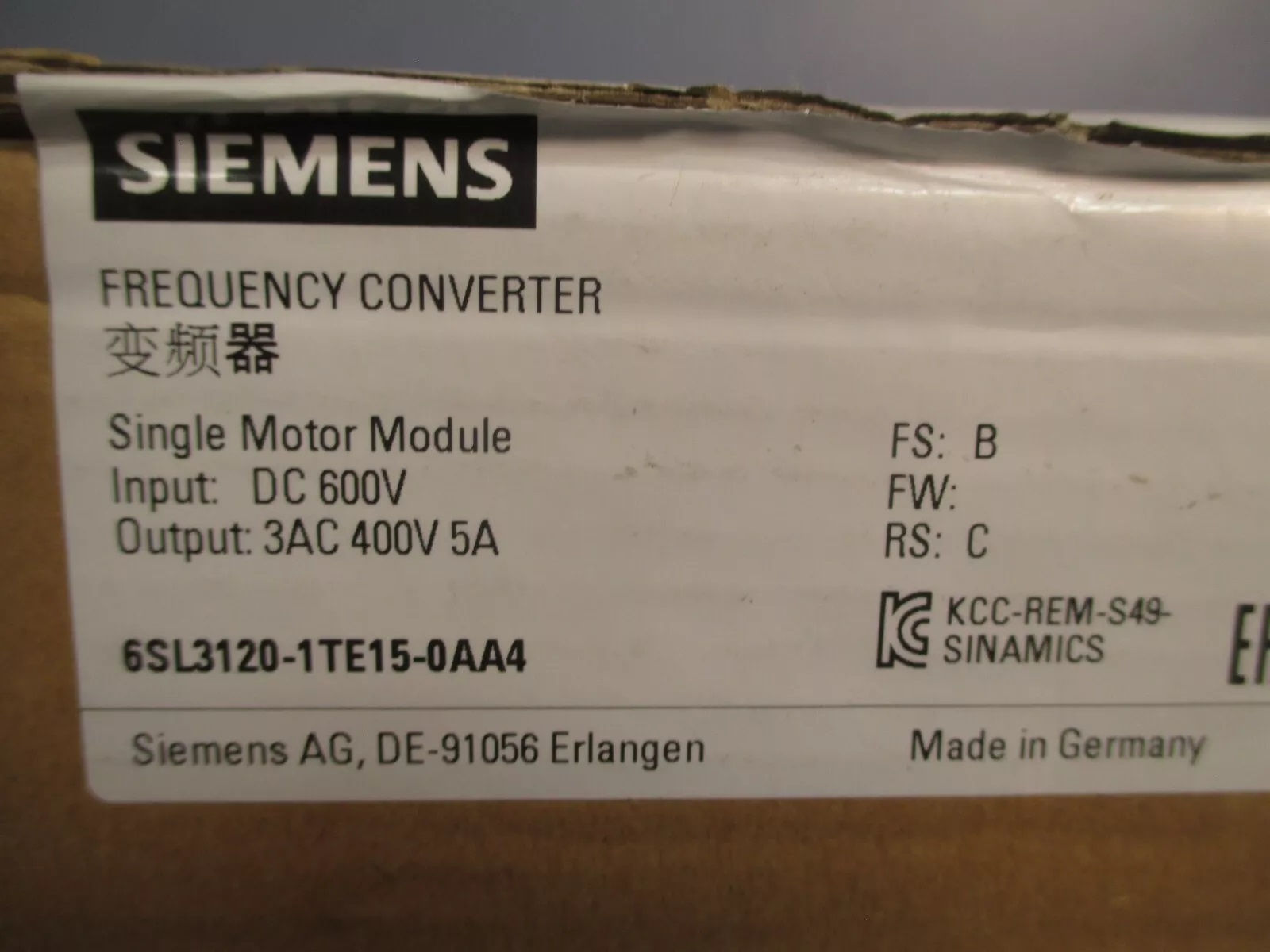 6SL3120-1TE15-0AA4  SIEMENS 6SL3 120-1TE15-0AA4