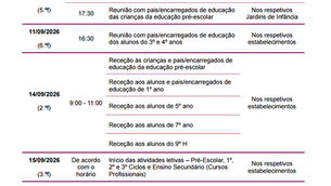 AVISO - Início das atividades letivas - 2026/2027