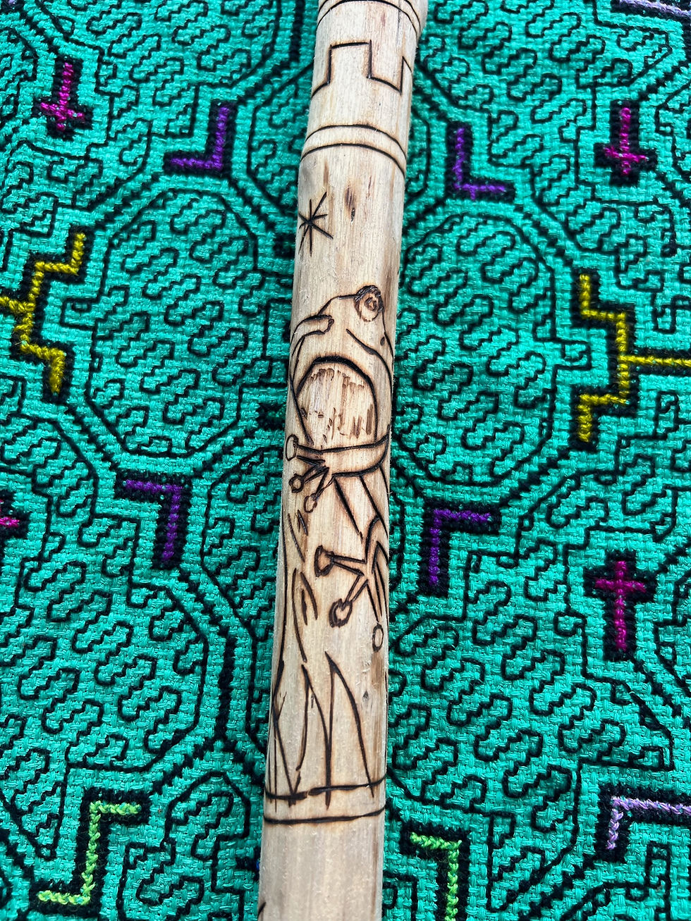 Thumbnail: Jungle Frog Shipibo Wood burn 23” Peace Stick
