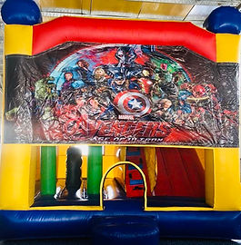 Avengers large jumping castle with slide and basketball hoop available for hire at Child's Play Bounce N Jump Party Hire, providing hassle-free, high-quality bouncing castle rentals at affordable prices across Melbourne. We deliver to all suburbs in the City of Whittlesea, City of Hume, City of Melton, City of Wyndham, City of Brimbank, City of Maribyrnong, City of Hobsons Bay, City of Moonee Valley, City of Merri-bek, City of Darebin, and City of Banyule, as well as additional northern and western suburbs like Bundoora, Thomastown, Lalor, Mill Park, Roxburgh Park, Broadmeadows, Meadow Heights, Fawkner, Sunshine, St Albans, Werribee, Hoppers Crossing, Taylors Lakes, Albion, Deer Park, Tarneit, Seddon, Footscray, West Footscray, Yarraville, and Kingsville. We also service Wallan and Kilmore, ensuring every party is a heroic adventure!