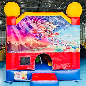 Super Mario medium jumping castle with built-in slide and basketball hoop for hire in Melbourne