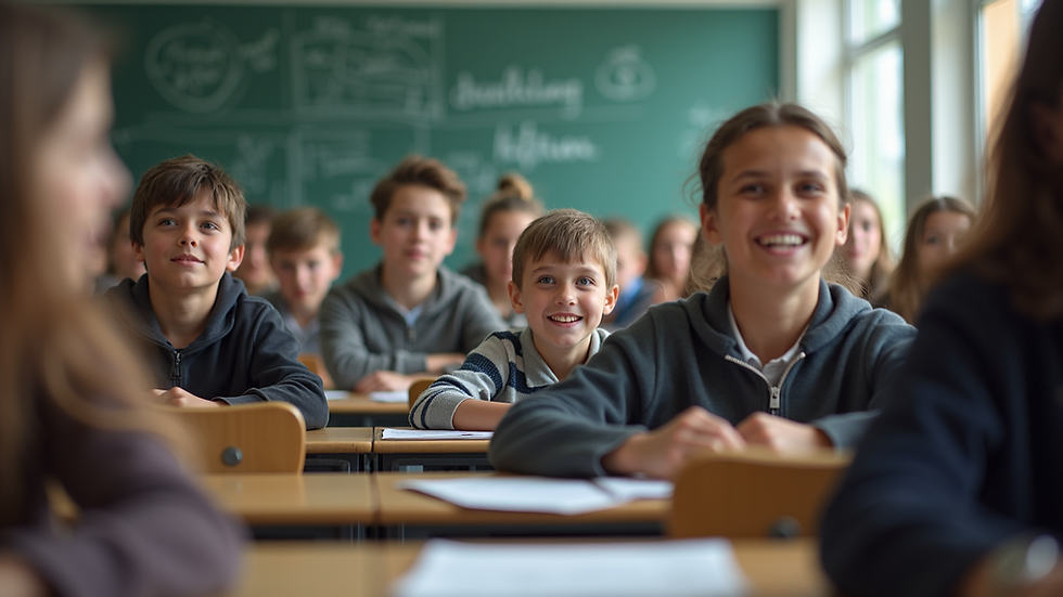 Eye-level view of a classroom filled with eager students
