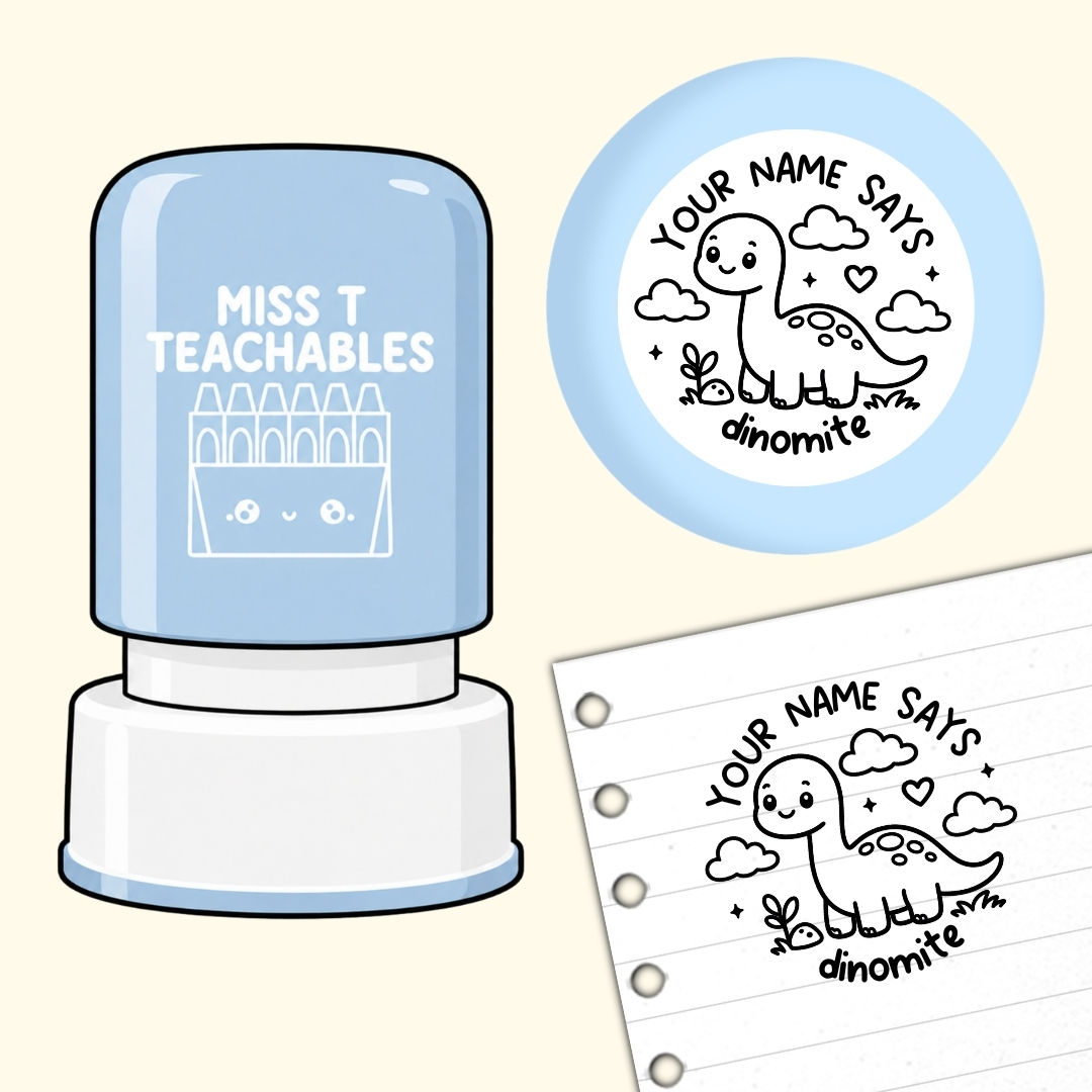 Your Work is Dinomite Personalised Teacher Stamp