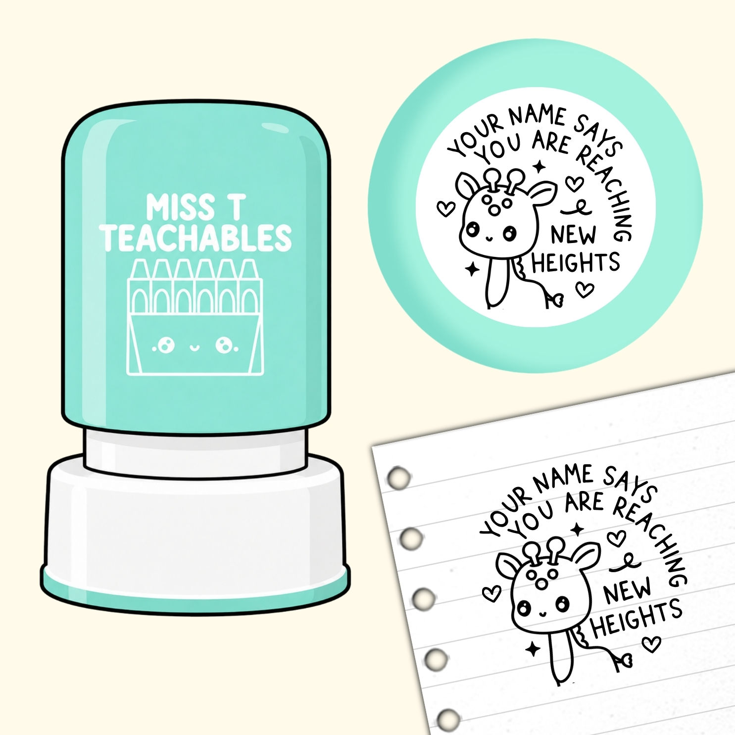 Reaching New Heights Giraffe Personalised Teacher Stamp