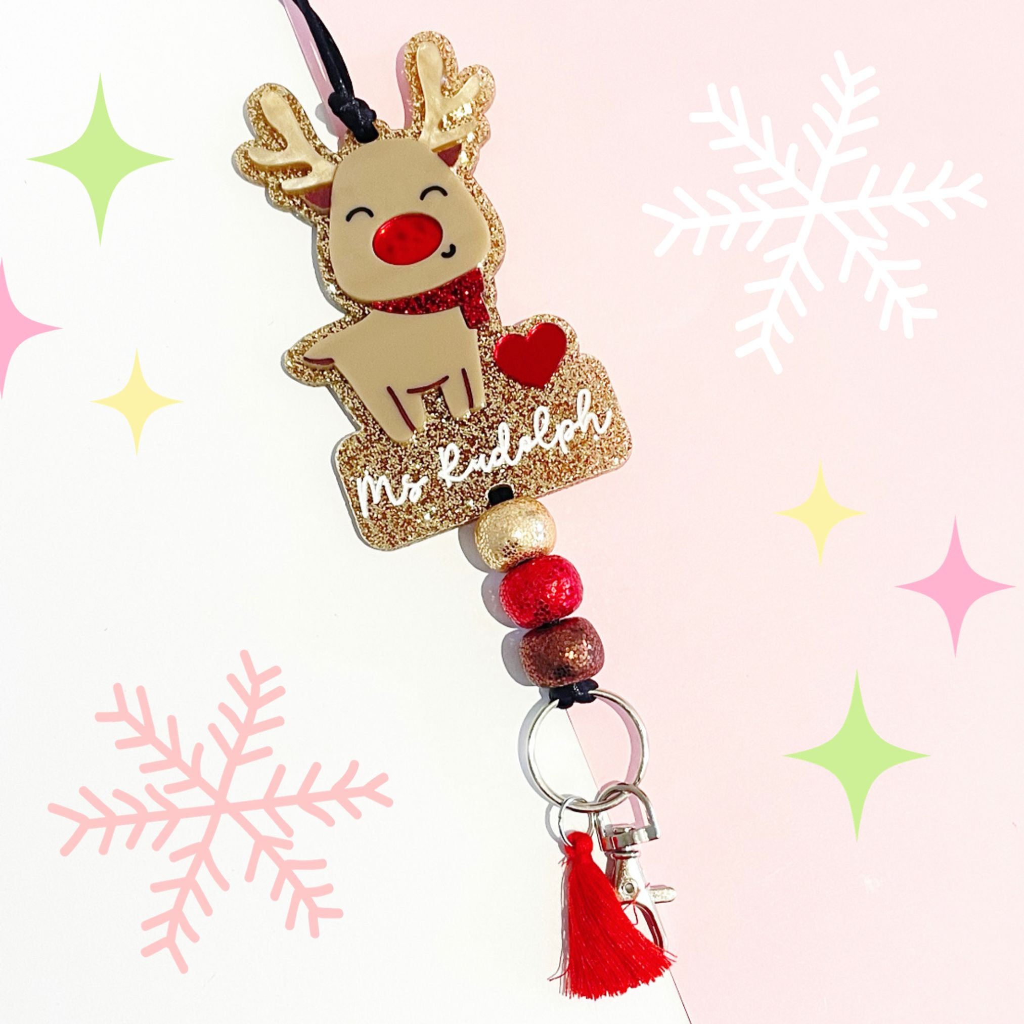 Reindeer Glitter Personalised Lanyard