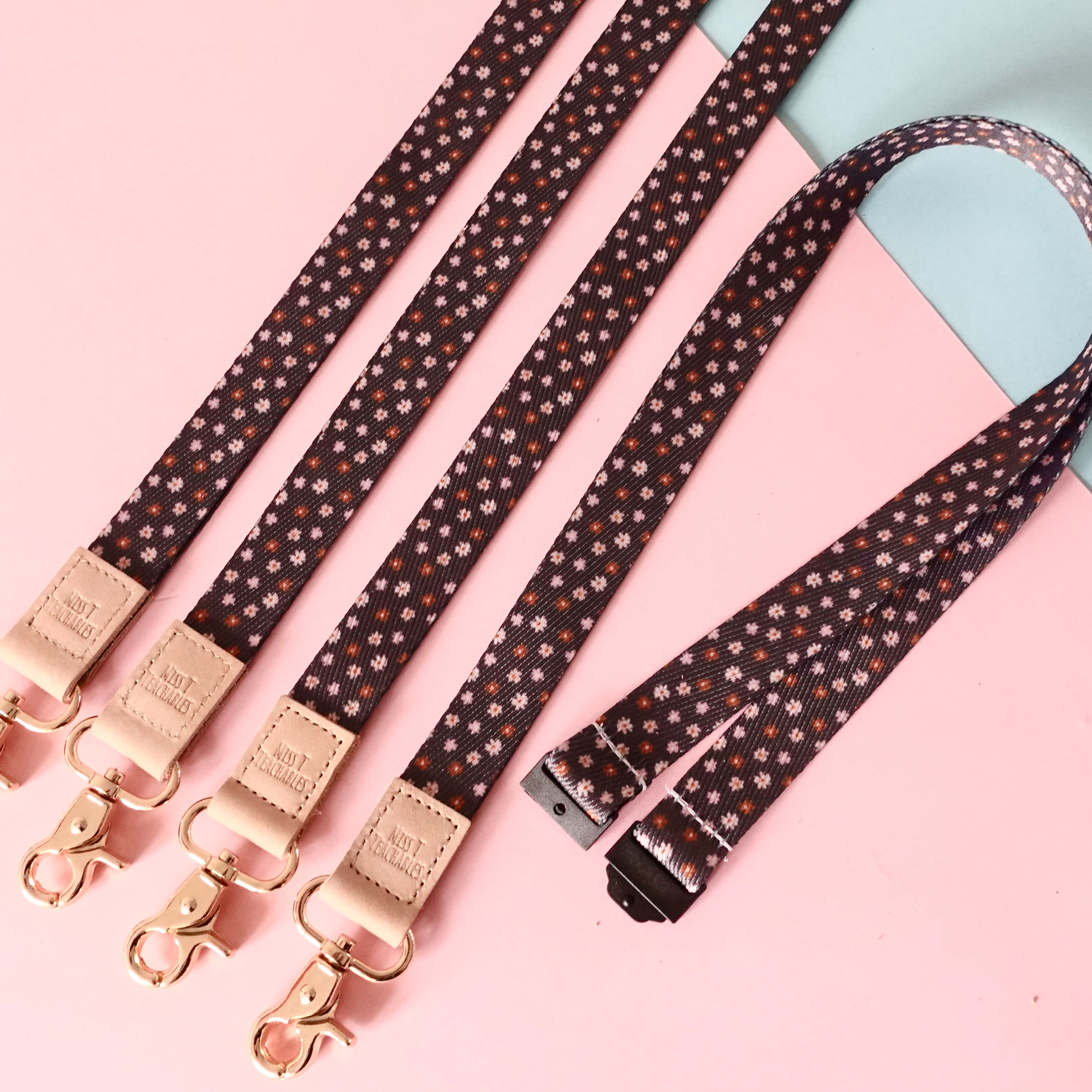 Black Daisy Fabric Lanyard