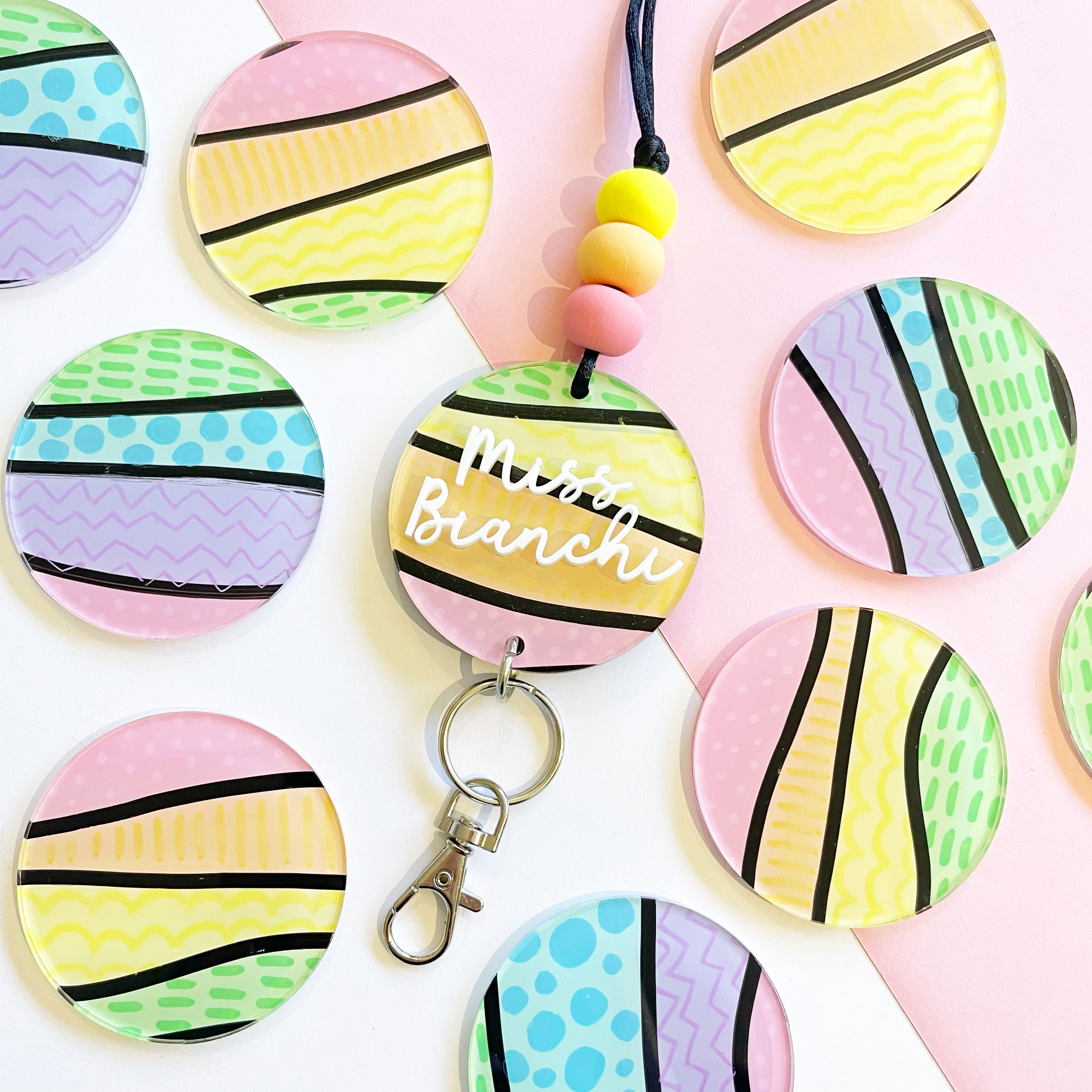 Pastel Patterns Hand Painted Acrylic Personalised Lanyard